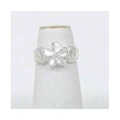 925 Sterling Silver 8mm Hawaiian Plumeria Flower Toe Ring – Pink Cubic Zirconia – Unbranded