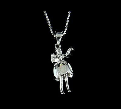 INLAY OPAL HAWAIIAN DANCING HULA GIRL MOVABLE SKIRT AND LEGS SILVER 925 PENDANT