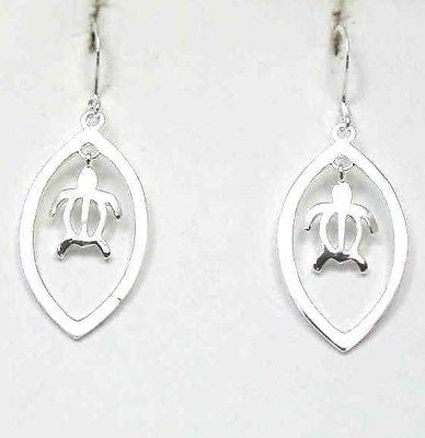 SILVER 925 HAWAIIAN TURTLE DANGLE EARRINGS ON WIRE