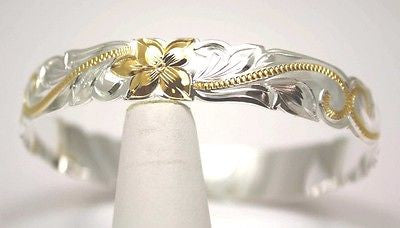 SILVER 925 HAWAIIAN BANGLE BRACELET SCROLL RAISED KUUIPO CUT OUT EDGE 12MM 2T