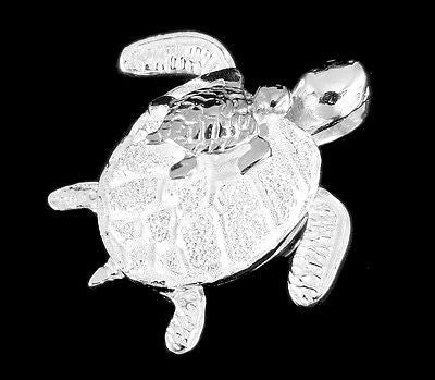 STERLING SILVER 925 HAWAIIAN 3D HONU MOM BABY TURTLE MOVABLE PENDANT