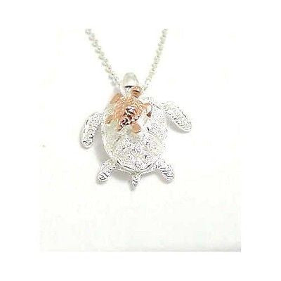 STERLING SILVER 925 HAWAIIAN HONU MOM PINK ROSE GOLD PLATED BABY TURTLE PENDANT