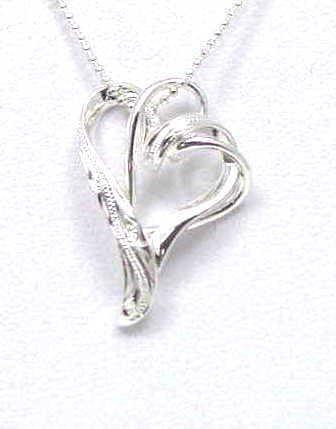925 STERLING SILVER FLOATING DOUBLE HEART LOVE HAWAIIAN SCROLL PENDENT