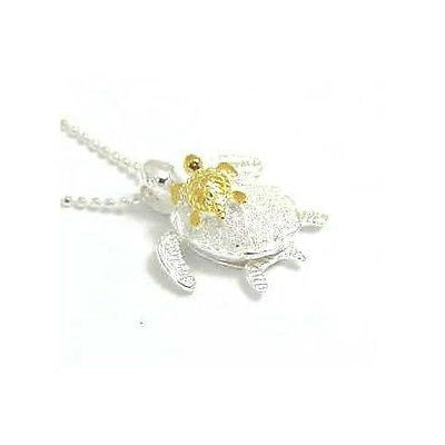 SILVER 925 HAWAIIAN HONU MOM YELLOW GOLD PLATED BABY TURTLE MOVABLE PENDANT