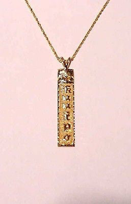14K SOLID YELLOW GOLD PERSONALIZED HAWAIIAN VERTICAL PENDANT 6MM RAISED LETTER