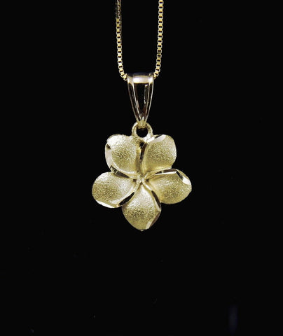 13MM SOLID 14K YELLOW GOLD HAWAIIAN PLUMERIA FLOWER PENDANT CHARM