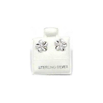 SILVER 925 SHINY HAWAIIAN PLUMERIA EARRINGS CZ 8MM