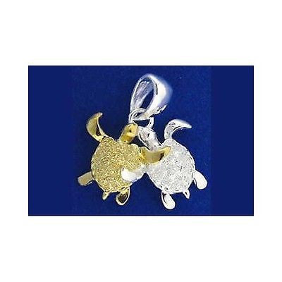 925 STERLING SILVER 2 TONE YELLOW GOLD COUPLE HAWAIIAN SEA TURTLE HONU PENDENT