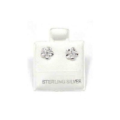 SILVER 925 SHINY HAWAIIAN PLUMERIA EARRINGS CZ 6MM