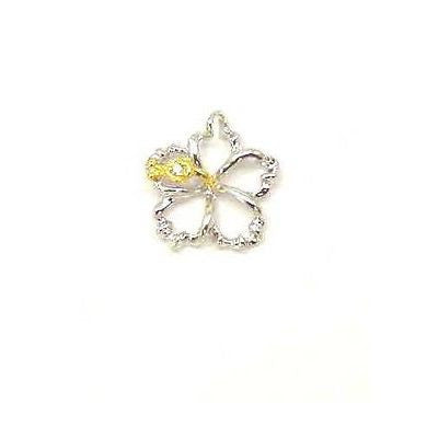 YELLOW SILVER 925 HAWAIIAN OPEN FLOATING HIBISCUS FLOWER PENDANT 12MM