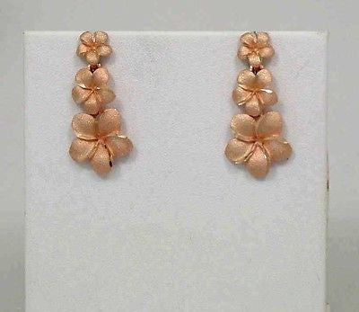 14K SOLID ROSE PINK GOLD SMALL TO LARGE HAWAIIAN PLUMERIA FLOWER POST EARRINGS