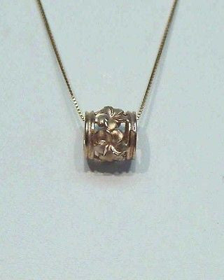 14K SOLID PINK ROSE GOLD 9MM HAWAIIAN PLUMERIA TROPICAL FLOWER BARREL PENDANT