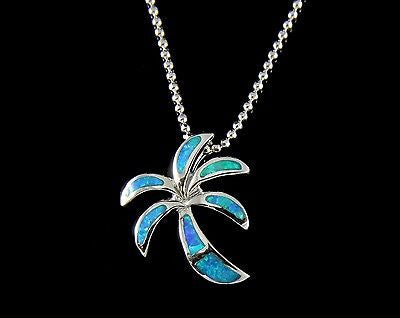 INLAY OPAL HAWAIIAN PALM TREE PENDANT STERLING SILVER 925 SMALL MEDIUM LARGE