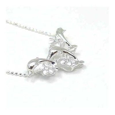 SILVER 925 HAWAIIAN 3 DOLPHIN 3 PLUMERIA SLIDER PENDANT