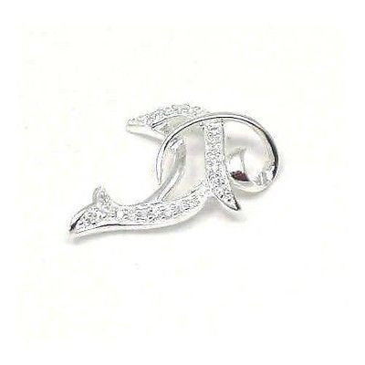 STERLING SILVER 925 HAWAIIAN DOLPHIN SLIDER PENDANT CZ