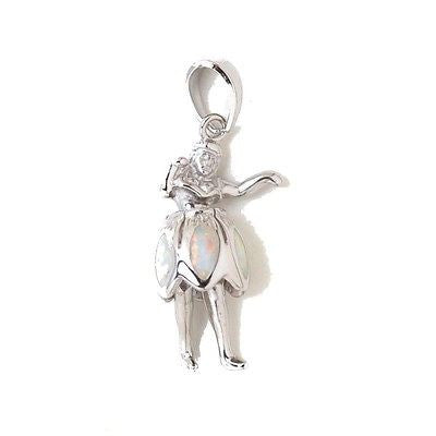 INLAY OPAL HAWAIIAN DANCING HULA GIRL MOVABLE SKIRT AND LEGS SILVER 925 PENDANT