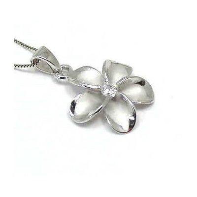 SILVER 925 HAWAIIAN FANCY PLUMERIA PENDANT RHODIUM 18MM