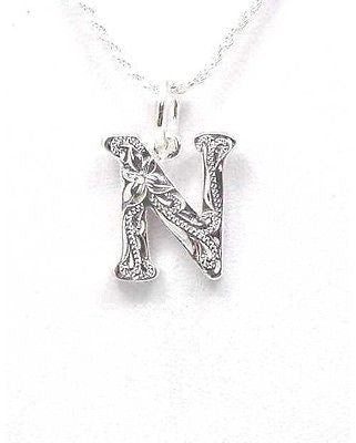 925 STERLING SILVER HEAVY HAWAIIAN PLUMERIA SCROLL INITIAL LETTER N PENDANT