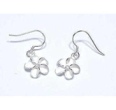 STERLING SILVER 925 HAWAIIAN PLUMERIA FLOWER EARRINGS HOOK WIRE CZ 12MM