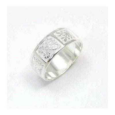 925 STERLING SILVER HAWAIIAN QUILT TURTLE DOLPHIN HIBISCUS LEAF 8MM BAND RING