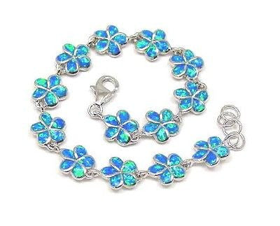 INLAY OPAL 10MM HAWAIIAN PLUMERIA FLOWER BRACELET 7"+