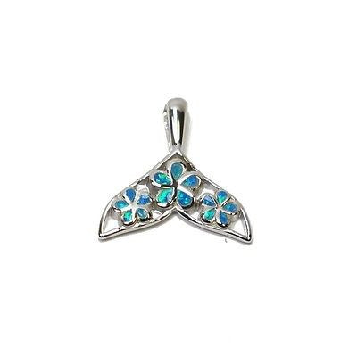 INLAY OPAL HAWAIIAN PLUMERIA FLOWER SILVER 925 WHALE TAIL SLIDE PENDANT