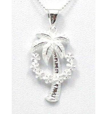 SILVER 925 HAWAIIAN PALM TREE PLUMERIA LEI PENDANT