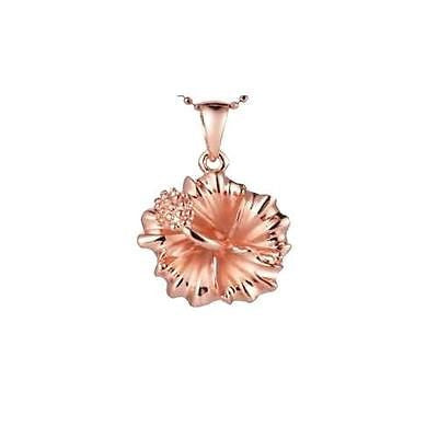 STERLING SILVER 925 ROSE GOLD PLATED HAWAIIAN HIBISCUS FLOWER PENDANT 15MM