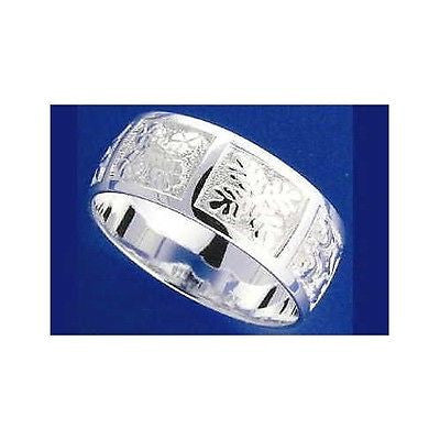 925 STERLING SILVER HAWAIIAN QUILT TURTLE DOLPHIN HIBISCUS LEAF 8MM BAND RING