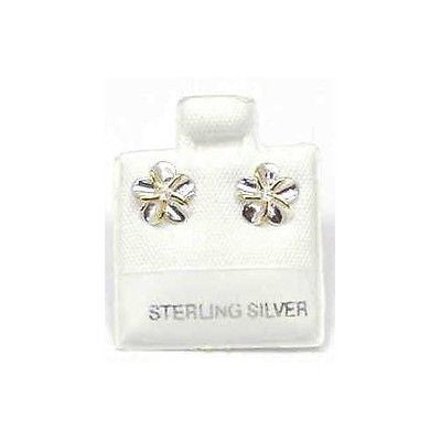 SILVER 925 SHINY HAWAIIAN PLUMERIA EARRINGS CZ 8MM 2T