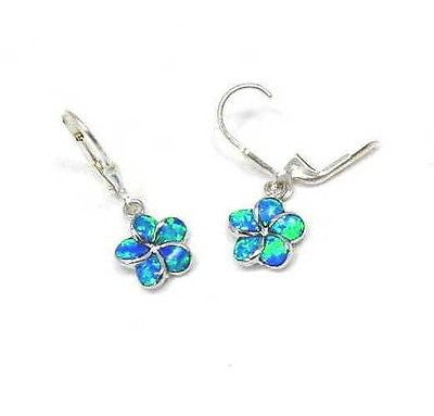 925 SILVER RHODIUM INLAY OPAL 10MM HAWAIIAN PLUMERIA FLOWER LEVERBACK EARRINGS