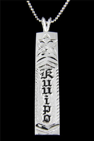 925 SILVER HAWAIIAN KUUIPO VERTICAL PENDANT PLUMERIA BLACK RAISED LETTER 6-12MM