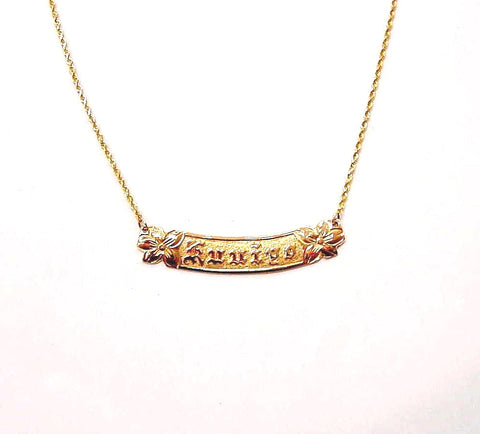 SOLID 14K YELLOW GOLD PERSONALIZED HAWAIIAN NECKLACE 8MM RAISED LETTERS