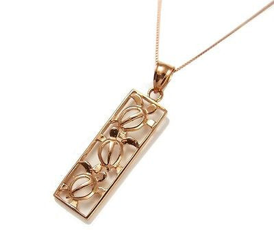 SOLID 14K PINK ROSE GOLD HAWAIIAN 3 CUT OUT HONU TURTLE VERTICAL PENDANT