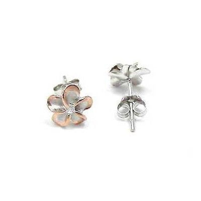 8MM SILVER 925 HAWAIIAN PLUMERIA EARRINGS RHODIUM PG