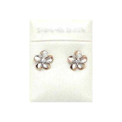 8MM SILVER 925 HAWAIIAN PLUMERIA EARRINGS RHODIUM PG