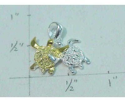 925 STERLING SILVER 2 TONE YELLOW GOLD COUPLE HAWAIIAN SEA TURTLE HONU PENDENT