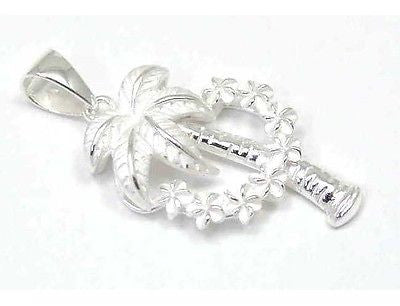 SILVER 925 HAWAIIAN PALM TREE PLUMERIA LEI PENDANT