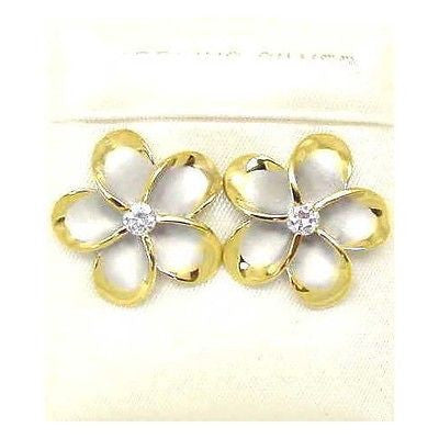 18MM SILVER 925 HAWAIIAN PLUMERIA EARRINGS RHODIUM YG