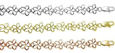 14K YELLOW ROSE WHITE GOLD HAWAIIAN OPEN OUTLINE PLUMERIA FLOWER BRACELET  6.5MM