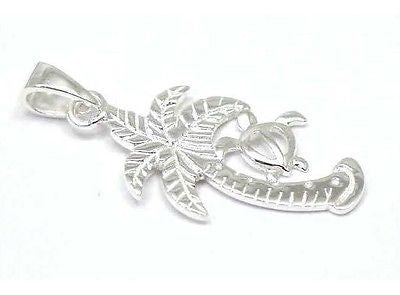 925 STERLING SILVER HAWAIIAN PALM TREE HONU TURTLE PENDANT