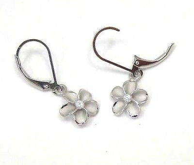 8MM STERLING SILVER 925 HAWAIIAN PLUMERIA FLOWER LEVERBACK EARRINGS RHODIUM