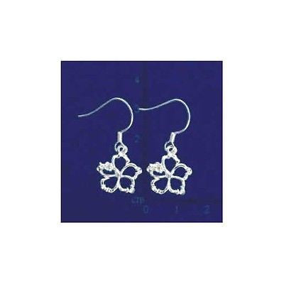 SILVER 925 HAWAIIAN OPEN CUT OUT HIBISCUS FLOWER EARRINGS WIRE HOOK 15MM