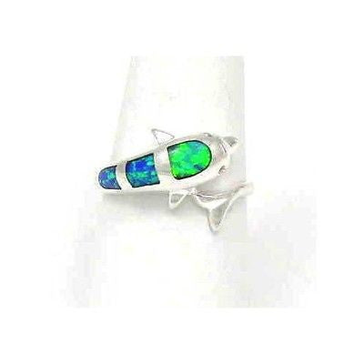 INLAY OPAL DOLPHIN RING STERLING SILVER 925 SIZE 5 1/2