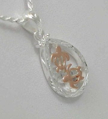 PINK GOLD PLATED HONU TURTLE HEAVY 925 STERLING SILVER HAWAIIAN SCROLL PENDANT