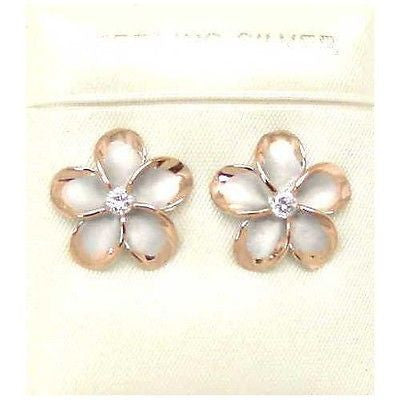 15MM STERLING SILVER 925 HAWAIIAN PLUMERIA EARRINGS RHODIUM PG