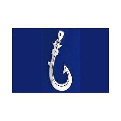 STERLING SILVER 925 HIGH POLISH SHINY 3D HAWAIIAN FISH HOOK PENDANT HEAVY 16.5MM