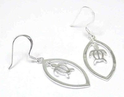 SILVER 925 HAWAIIAN TURTLE DANGLE EARRINGS ON WIRE