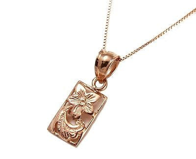 SOLID 14K ROSE GOLD HAWAIIAN CUT OUT PLUMERIA FLOWER SCROLL PENDANT 7MM