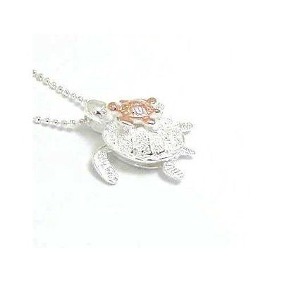 STERLING SILVER 925 HAWAIIAN HONU MOM PINK ROSE GOLD PLATED BABY TURTLE PENDANT
